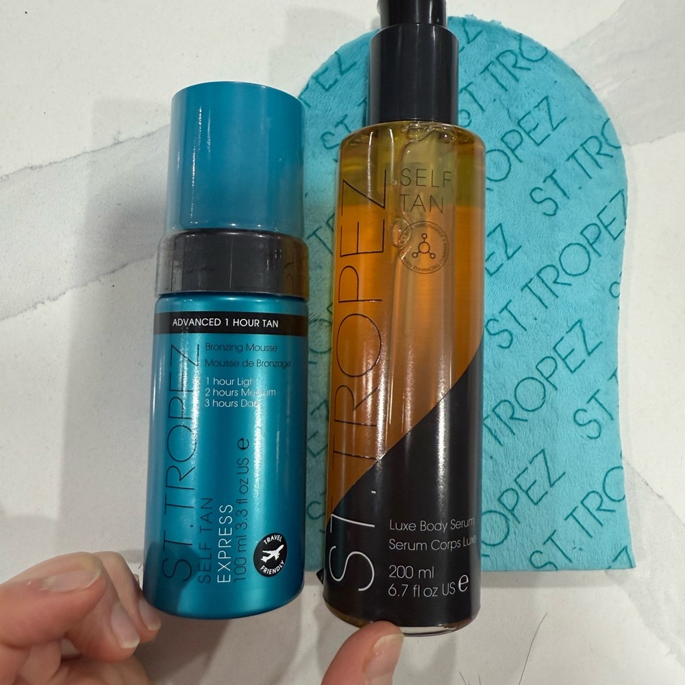 St. Tropez Self Tan Express Mousse and Luxe Body Serum with Mitt